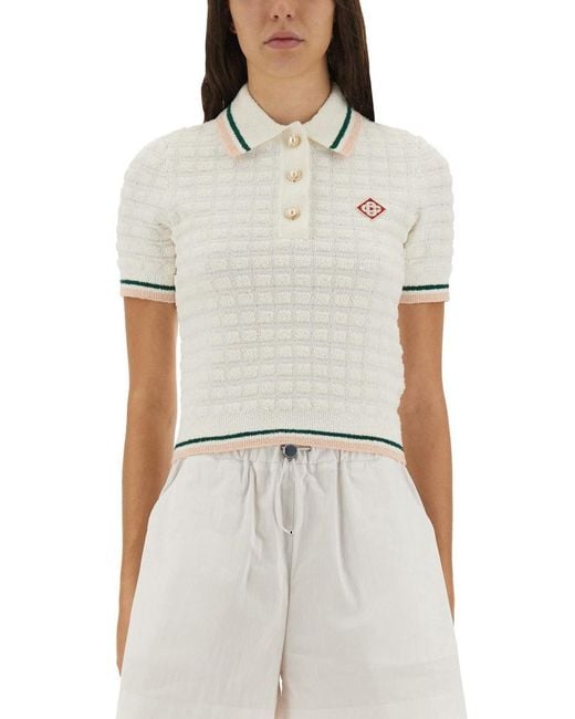 Cotton Bouclé Polo Shirt-Donna di Casablanca in White