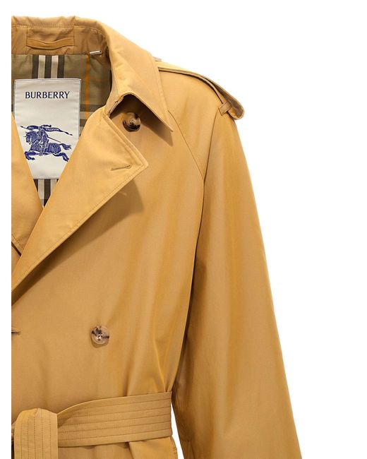 Double-Breasted Long Trench Coat Trench E Impermeabili Beige di Burberry in Yellow da Uomo