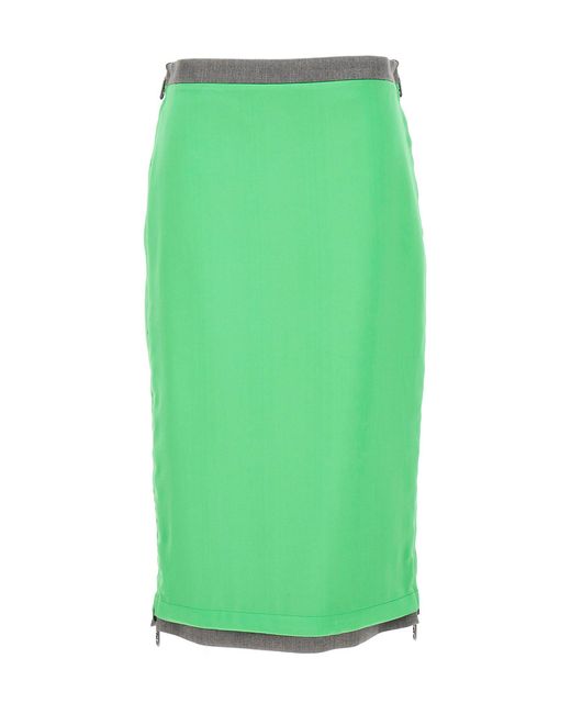 Fendi Green Logo Patch Midi Pencil Skirt