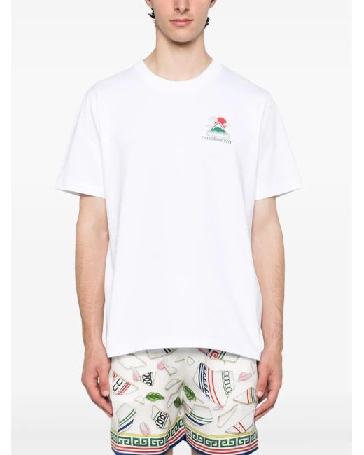 Casablanca White Graphic Print Cotton T-Shirt With Classic Crew Neck for men