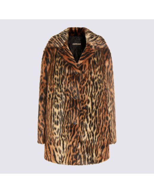 Veste En Fourrure Marron Et Noir Vintage Roberto Cavalli - Style Mohawk Des Années 2000 - Taille M