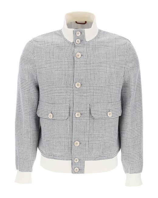 Brunello Cucinelli Gray Prince Of Wales Check Bomber Jacket for men