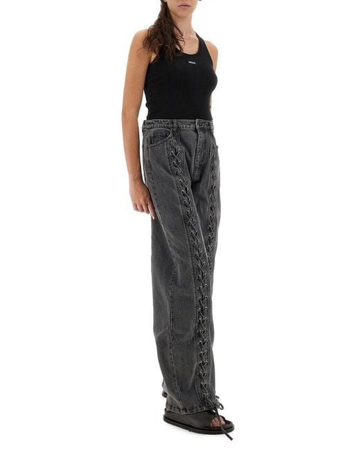ROTATE BIRGER CHRISTENSEN Gray Wide-Leg Pants With Lace-Up Detailing