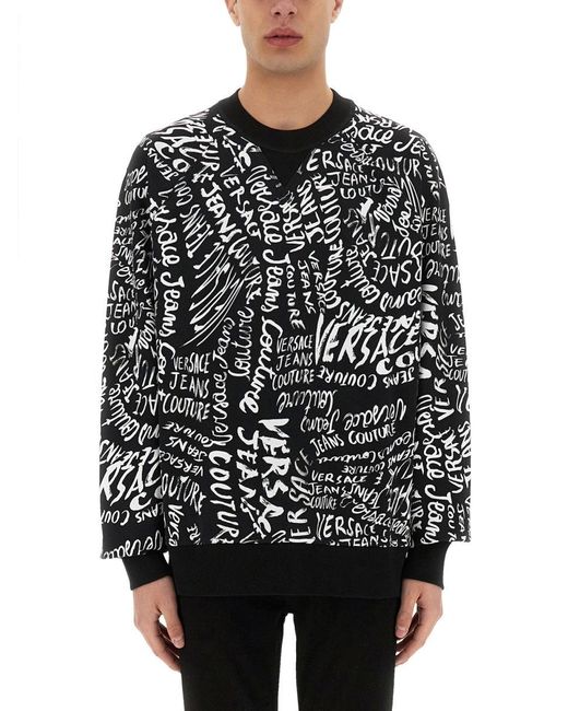 Versace Jeans Couture Black Sweatshirt With Logomania Print for men