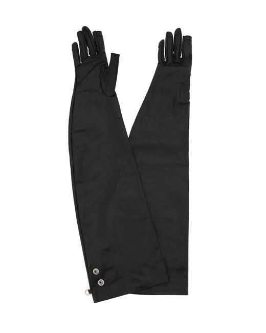 Rick Owens Black Long Leather Gloves