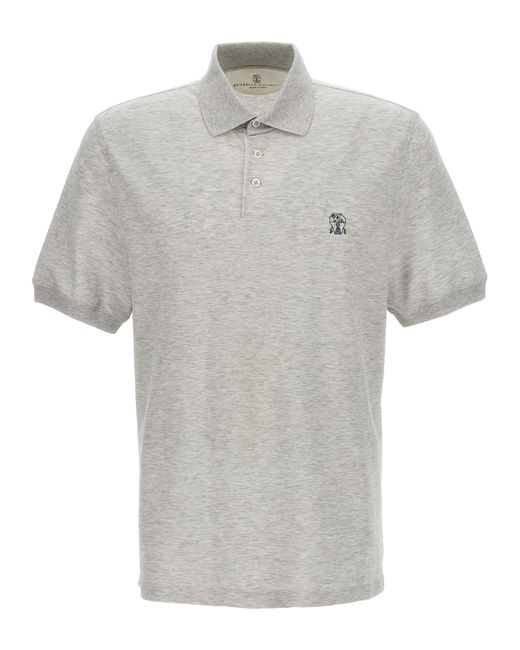Brunello Cucinelli Gray Logo Print Shirt Polo for men
