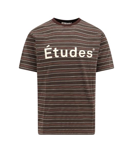 Etudes Studio Brown Biologic Cotton T-shirt With Striped Motif for men