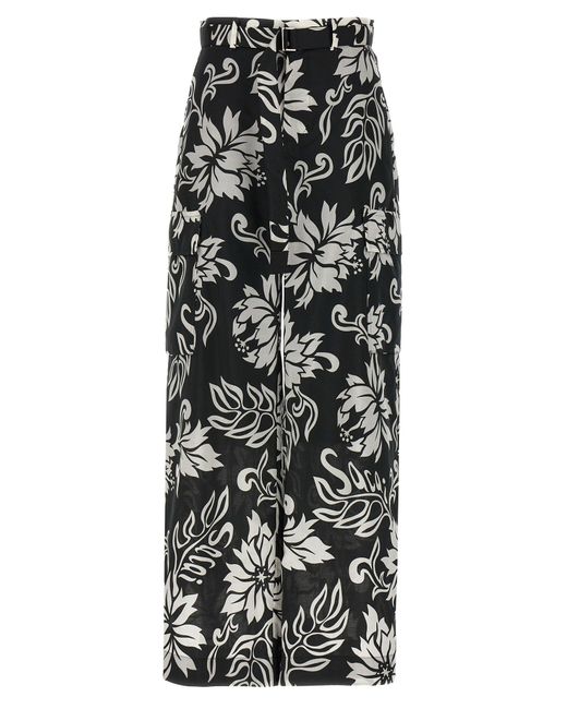 Floral Print Trousers Pantaloni Bianco/Nero di Sacai in Black