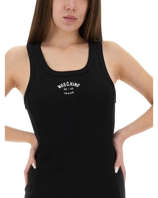 Moschino Black Ribbed Tank Dress With Logo Detail