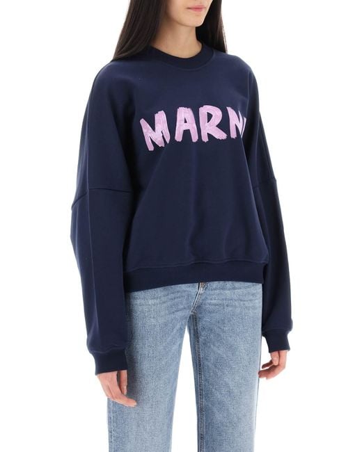 Marni Blue Logo Print Boxy Sweatshirt