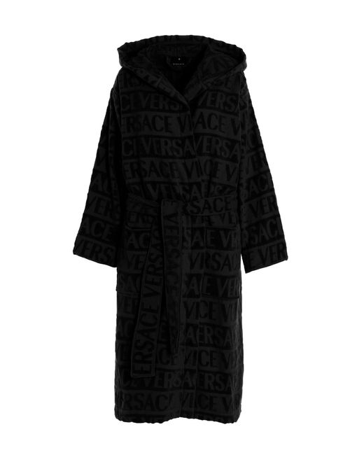 Versace Sequin Logo Bathrobe in Black | Lyst
