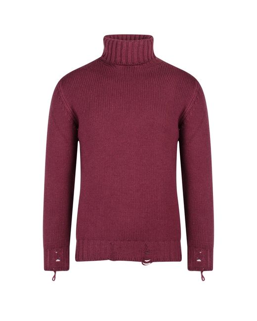 PT Torino Red Virgin Wool Sweater With Destroyed Effect for men