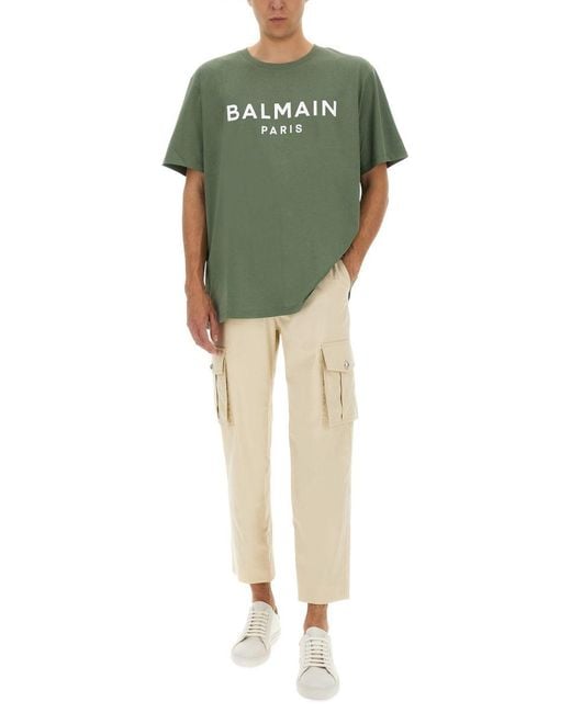 Balmain Natural Tailored Straight Leg Cotton Cargo Pants for men