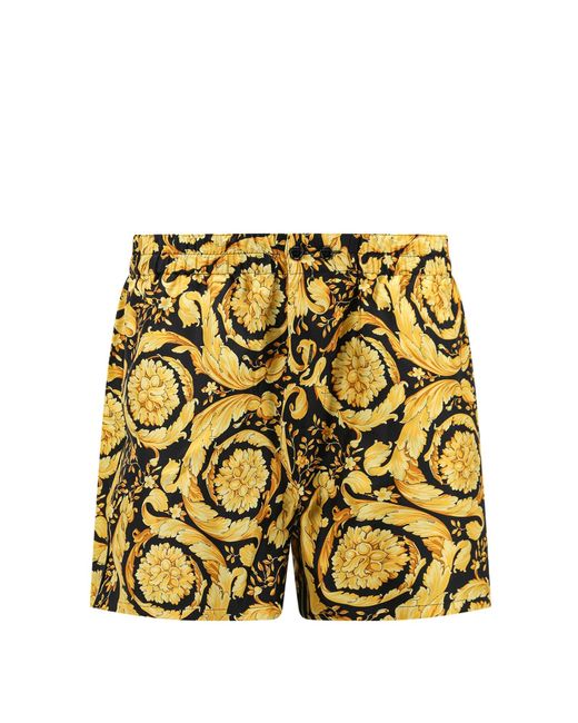 Versace Yellow Silk Pajama Shorts With Barocco Print for men