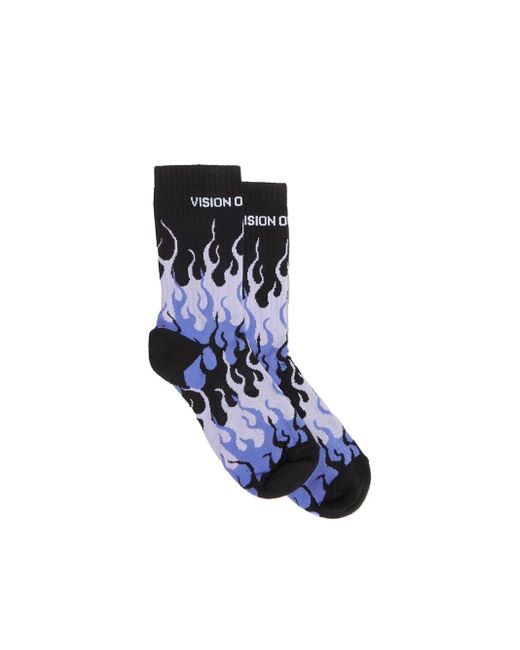 Vision Of Super Blue Socks With Flames And Logo for men