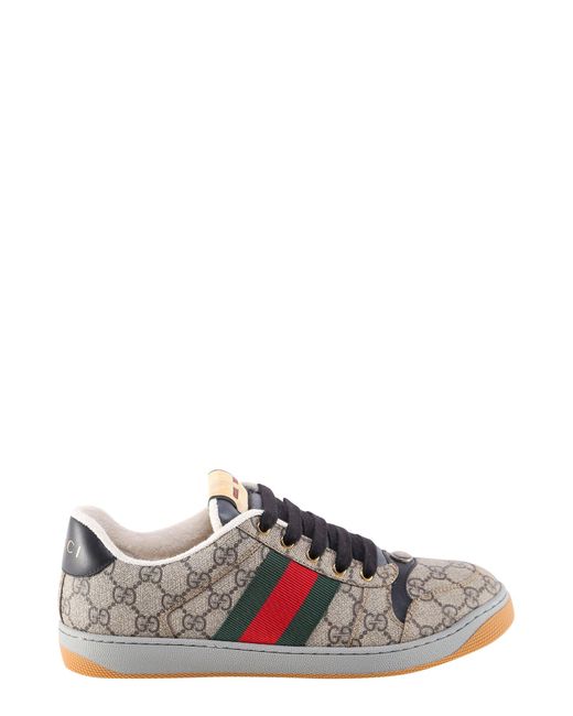 Gucci White Screener Gg Supreme Fabric And Leather Sneakers for men