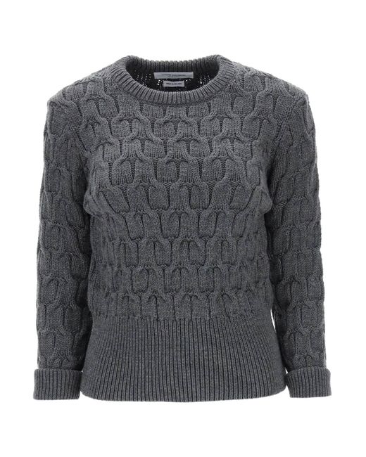 Thom Browne Gray Sweater In Wool Cable Knit