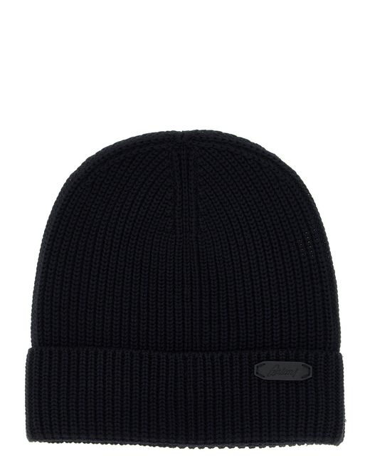 Ribbed Wool Beanie Cappelli Blu-Uomo di Brioni in Black da Uomo