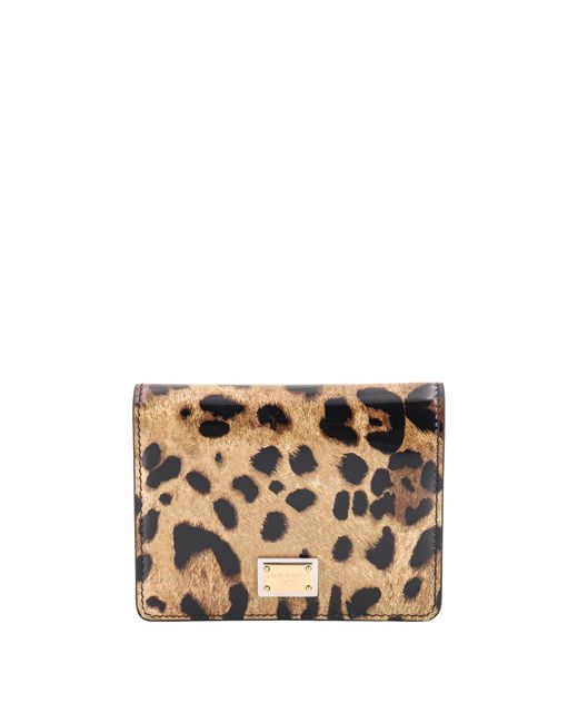 Dolce & Gabbana Metallic Shiny Leather Wallet With Animalier Print And Logo Patch