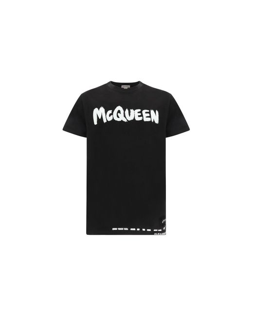 Alexander McQueen Black Cotton T-shirt With Mcqueen Graffiti Print for men