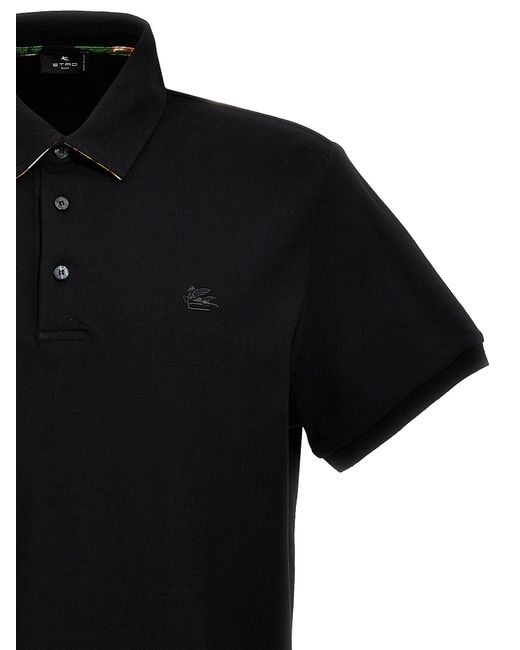 Logo Embroidery Shirt Polo Nero di Etro in Black da Uomo