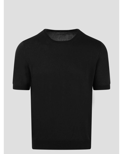 Cotton knit t-shirt di Tagliatore in Black da Uomo