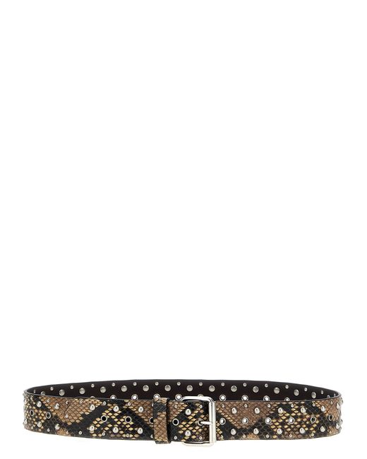 Dries Van Noten White Python-Print Leather Belt With Studded Design