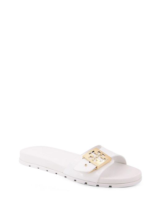 Tory Burch White Patent Synthetic Leather Buckle Slide