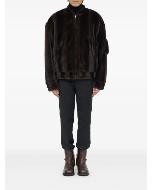 MM6 by Maison Martin Margiela Black Faux Fur Zip-Front Bomber Jacket for men