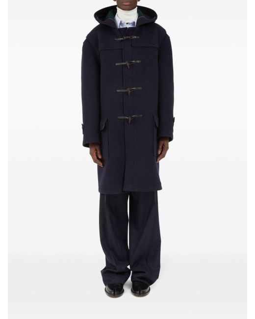 Maison Margiela Blue Wool Coat With Hood for men