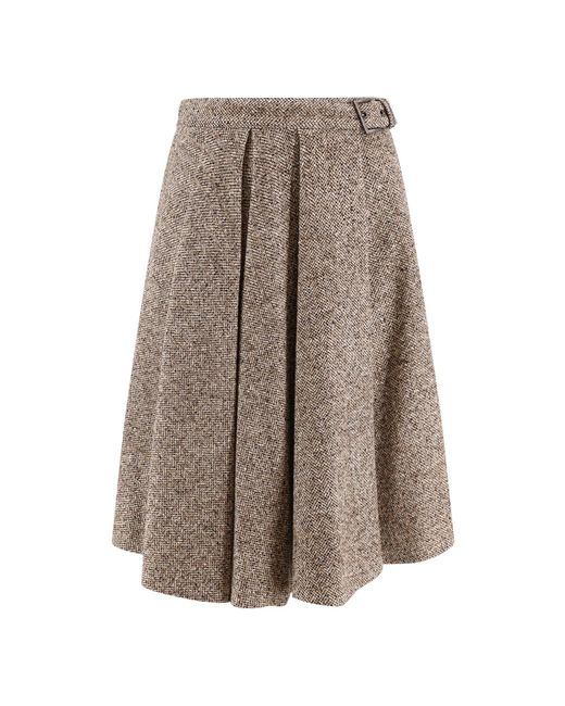 Virgin Wool And Silk Midi Skirt-Donna di Brunello Cucinelli in Brown