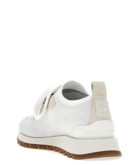 Lurex Knit Sneakers Silver di Brunello Cucinelli in White