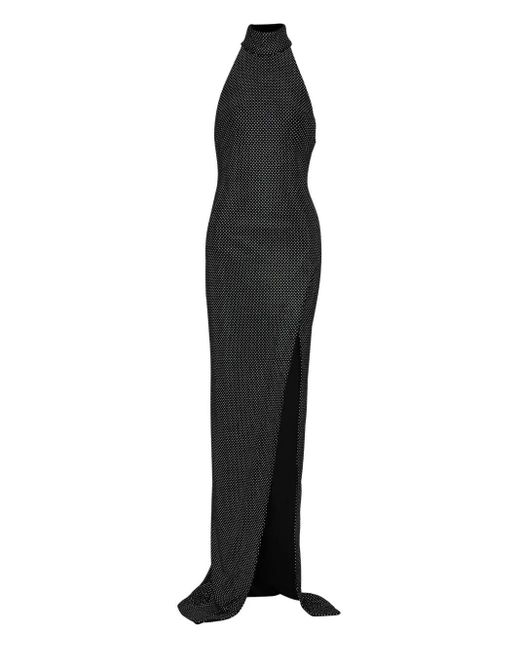 Balmain Black Halterneck Velvet Strass Long Dress