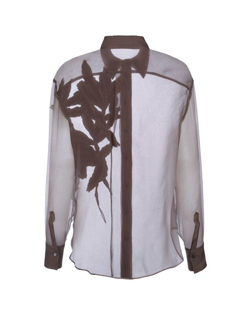 Brunello Cucinelli Natural Camicia Trasparente Con Ricamo Shirts Brown