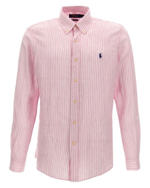 Polo Ralph Lauren Pink Striped Linen Shirt for men