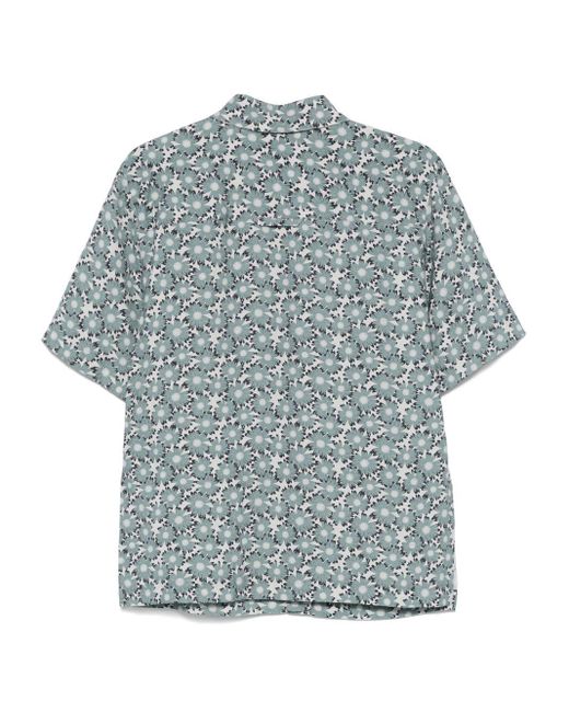 Emporio Armani Blue Printed Linen Blend Shirt