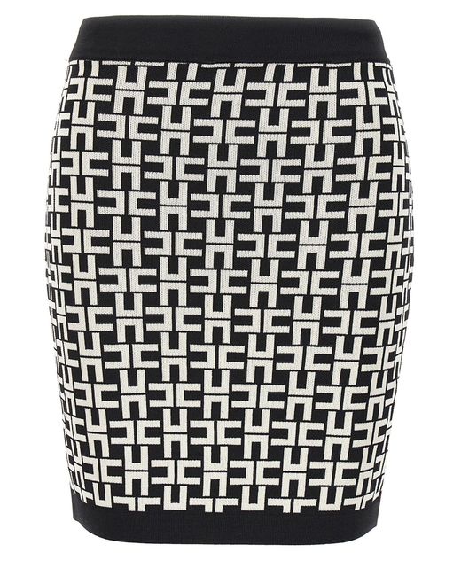 Elisabetta Franchi Black Jacquard Logo Skirt Skirts
