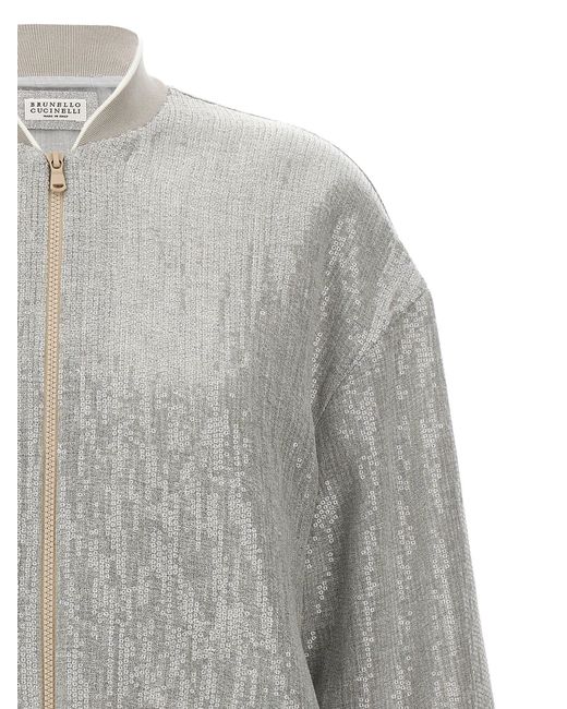 Sequin Bomber Jacket Giacche Grigio di Brunello Cucinelli in Gray