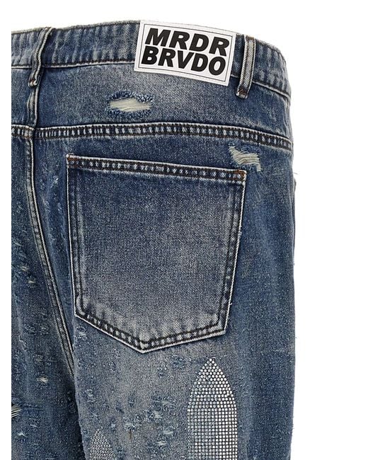 Who Decides War Blue Rhinestone Washed Denim Jeans for men