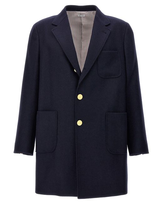 Thom Browne Blue Uncostructed Chesterfield Coats, Trench Coats for men