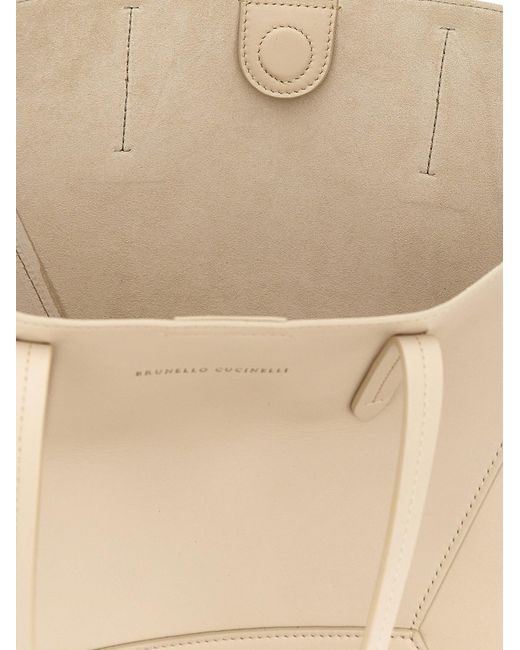Leather Shopping Bag Tote Beige di Brunello Cucinelli in Natural