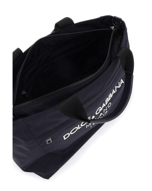 Dolce & Gabbana Blue Rubberized Logo Nylon Duffle Bag for men