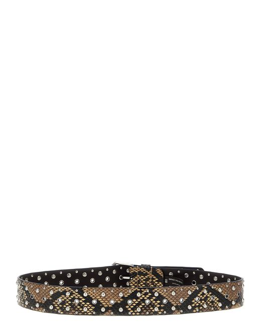 Dries Van Noten White Python-Print Leather Belt With Studded Design