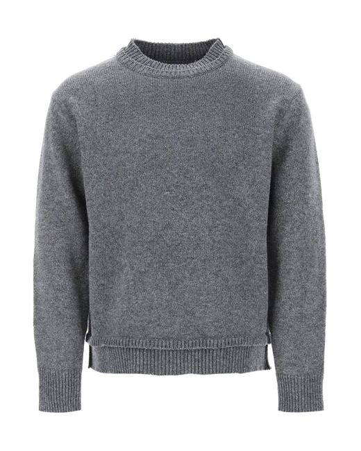 Maison Margiela Gray Crew Neck Sweater With Elbow Patches for men