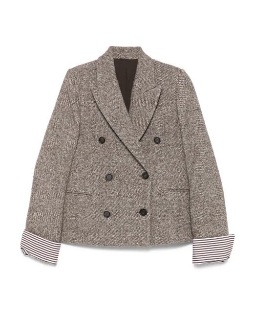 Brunello Cucinelli Brown Double-Breasted Wool Short Coat