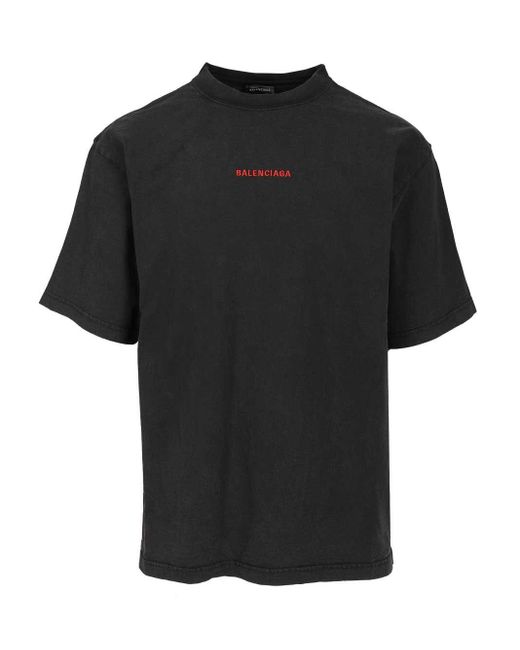 Balenciaga Black Cotton Jersey With Logo T-Shirt for men