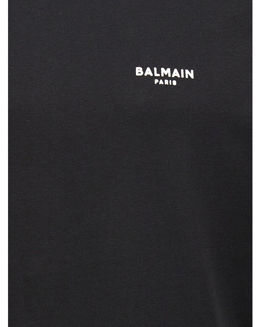 Balmain Black Flocked Logo T-Shirt for men
