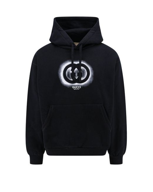 Gucci Black Logo-print Drawstring Cotton-jersey Hoody for men