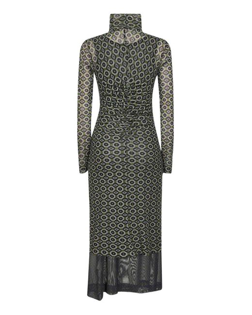 Dries Van Noten Gray Printed Mesh Layered Midi Dress