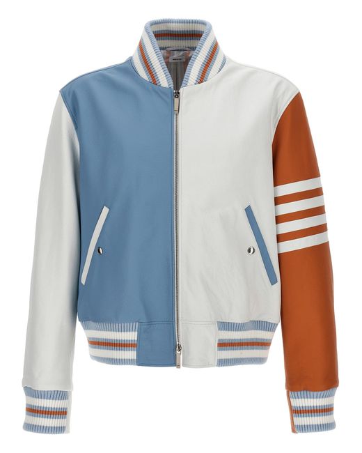 Thom Browne Blue Leather Bomber Jacket Casual Jackets, Parka for men